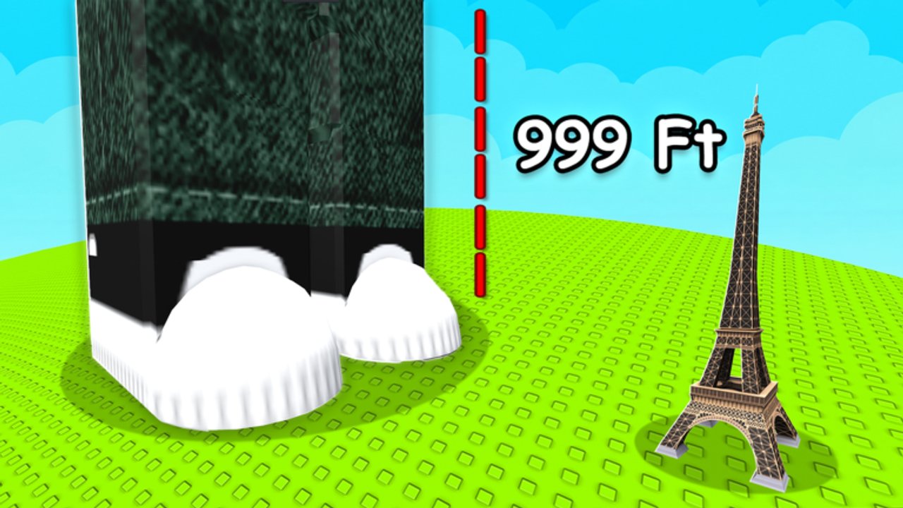 Tall to Escape Roblox screenshot of a giant avatar climbing toward the sky
